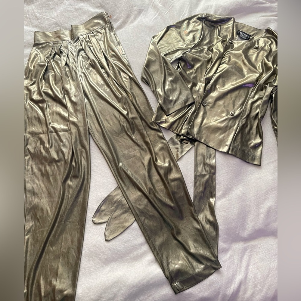 Vintage 70's/80's PG Collections by Ginger Bort 3 Pc Gold Jacket Pants with Belt